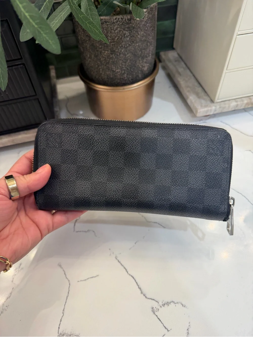 Louis Vuitton Black Checkered Zip Wallet